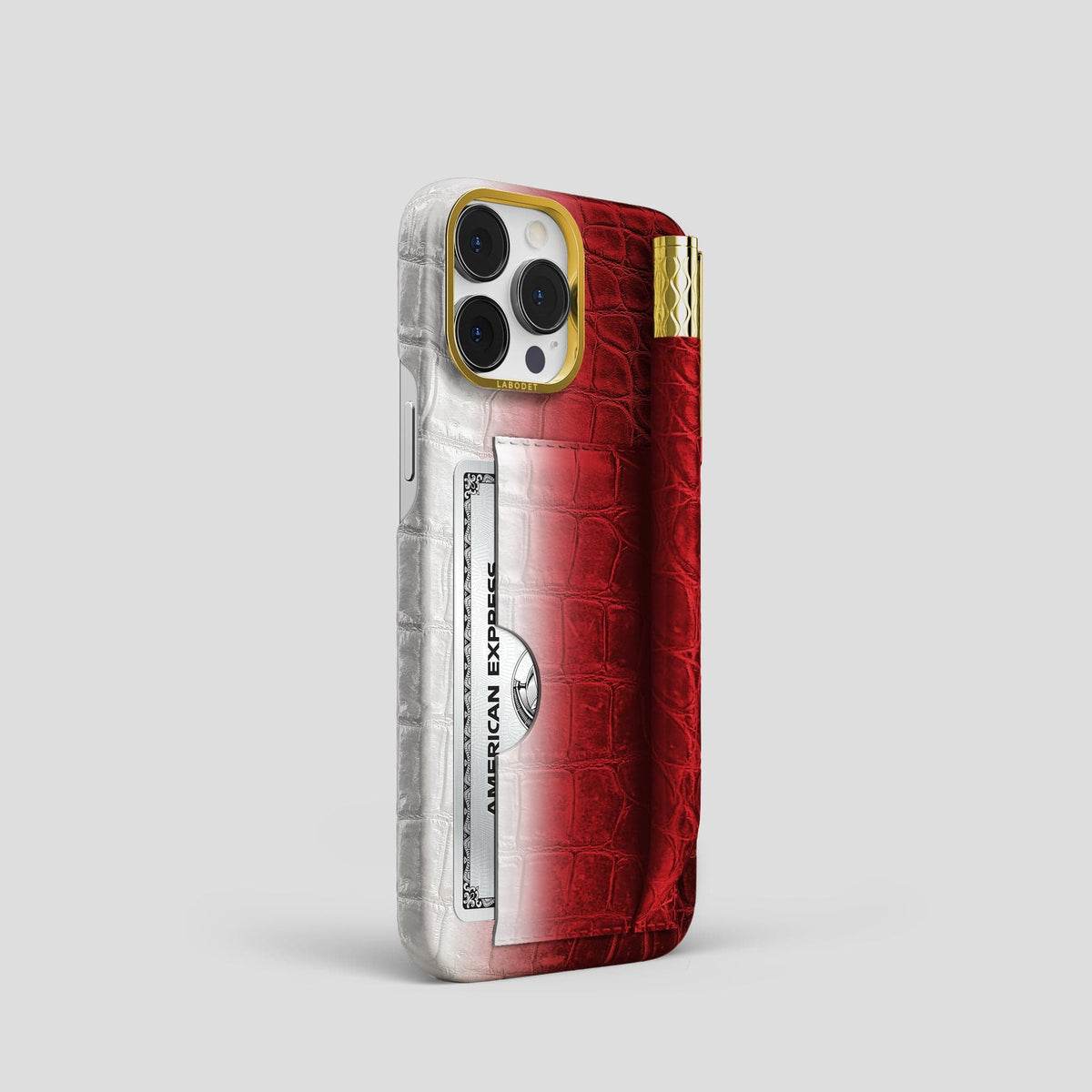Red iPhone 14 Pro Himalaya Сard and Pen Holder Case with Gold Metal -2 | Red-Gold