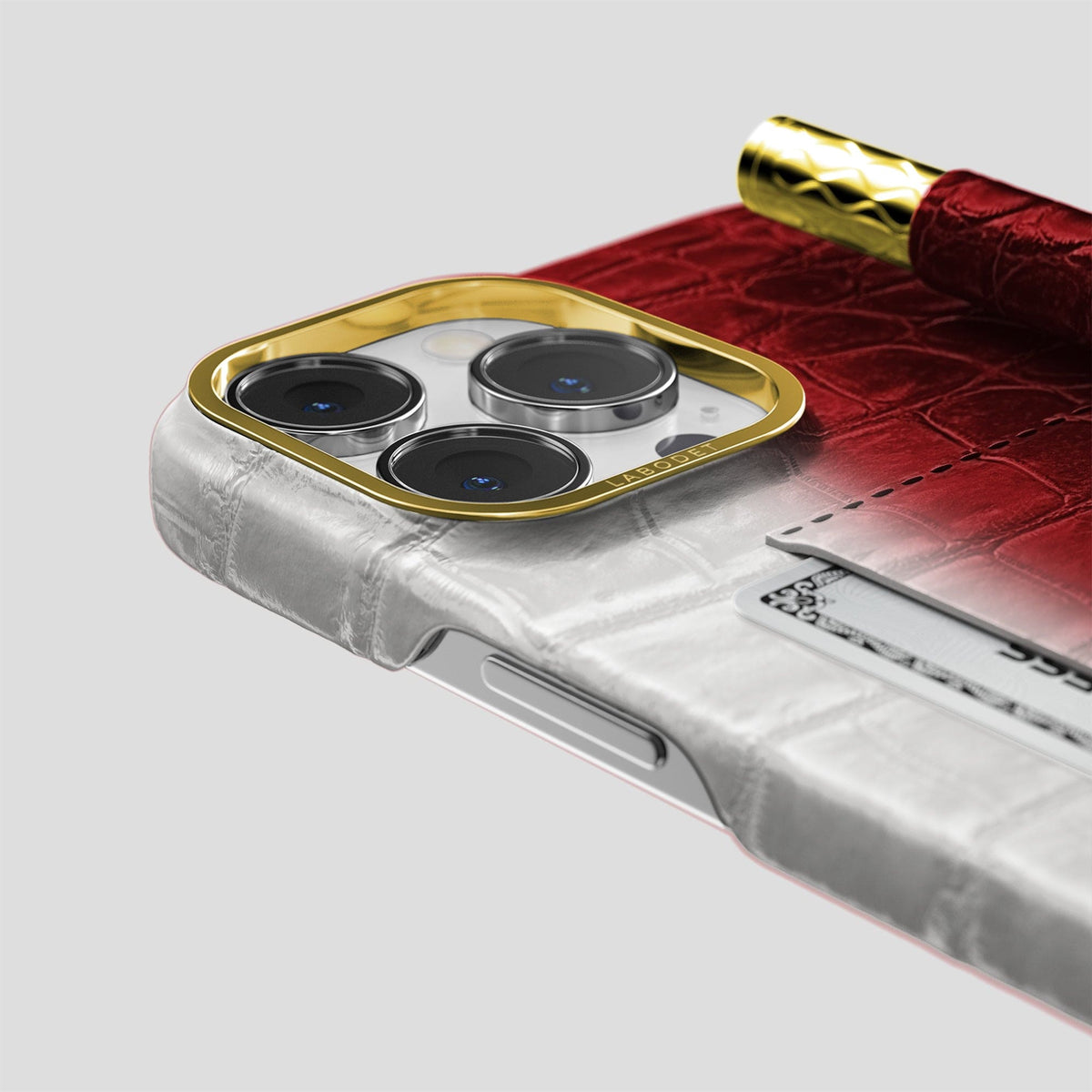 Red iPhone 14 Pro Himalaya Сard and Pen Holder Case with Gold Metal -4 | Red-Gold