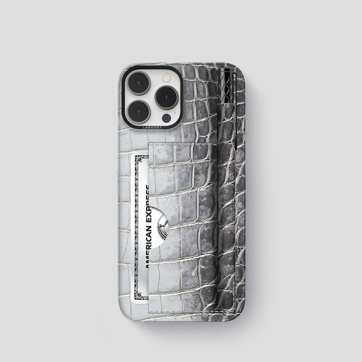 Silver iPhone 14 Pro Himalaya Сard and Pen Holder Case with Black Metal -1 | Silver-Black