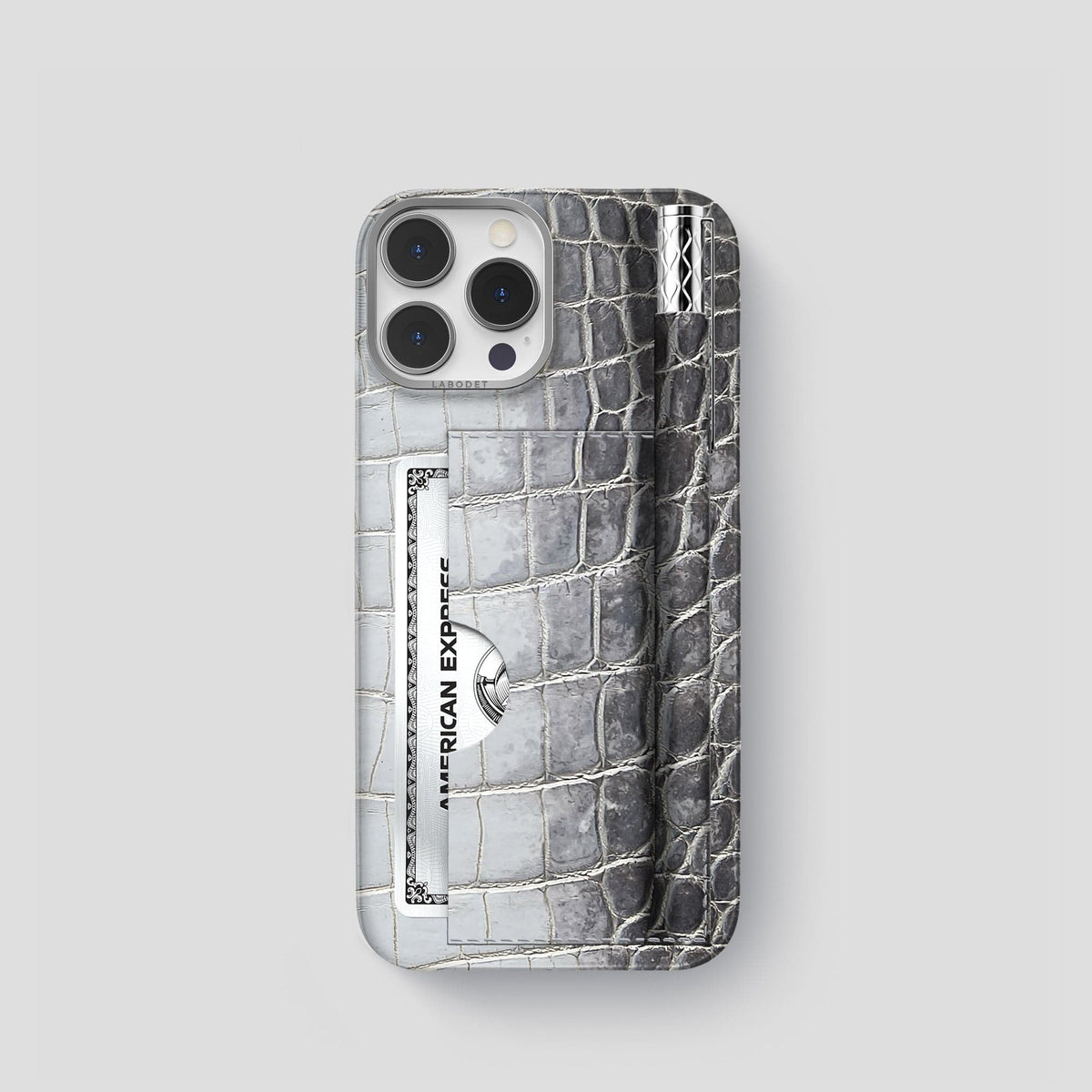 Silver iPhone 14 Pro Himalaya Сard and Pen Holder Case with Steel Metal -1 | Silver-Steel