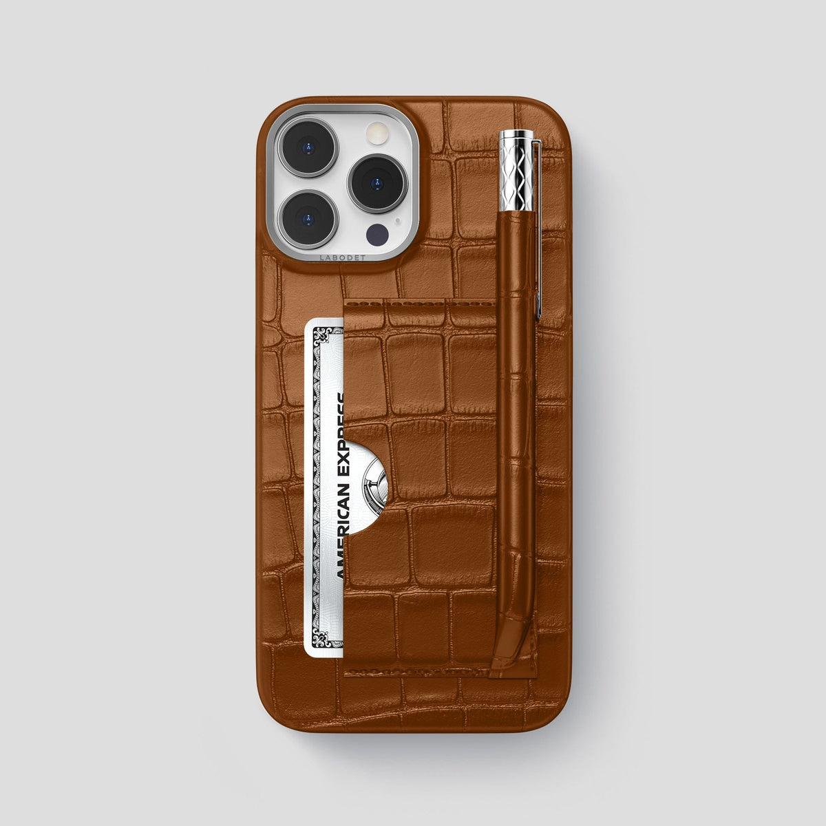 Honey iPhone 14 Pro Max Card and Pen Holder Case Alligator with Steel Metal -1 | Honey-Steel