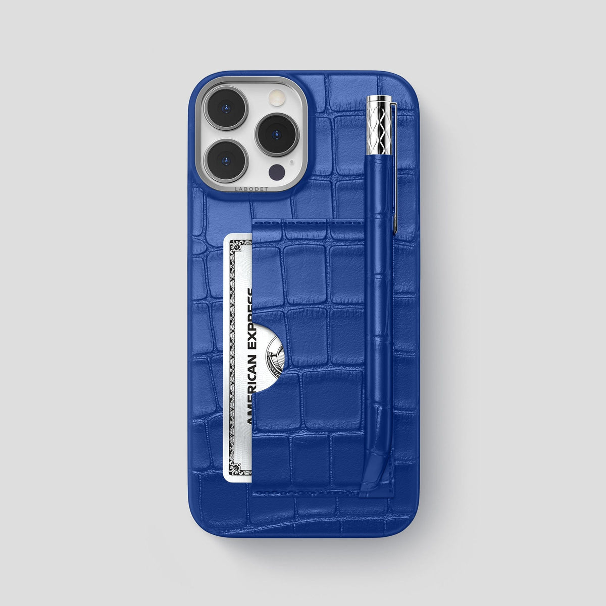 Royal Blue iPhone 14 Pro Max Card and Pen Holder Case Alligator with Steel Metal -1 | Royal-Blue-Steel