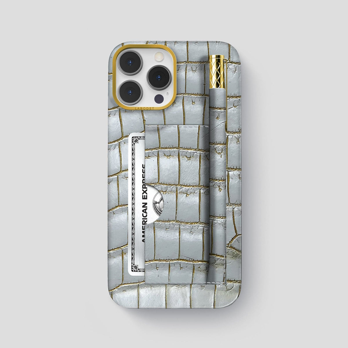 Arctic iPhone 14 Pro Max Himalaya Card and Pen Holder Case with Gold Metal -1 | Arctic-Gold