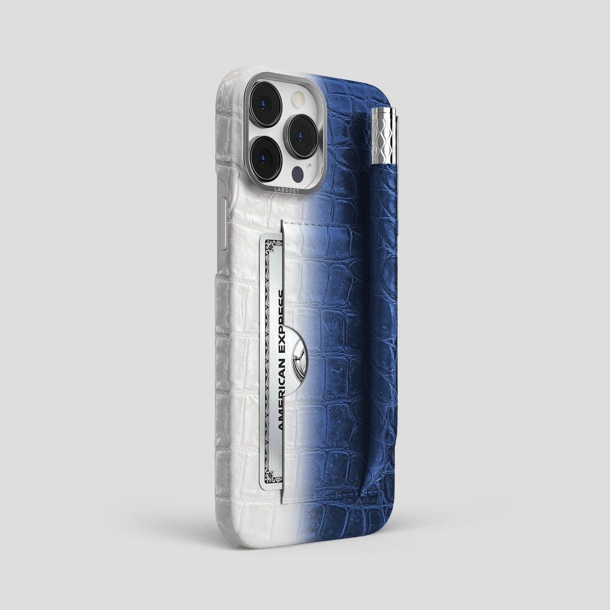Navy Blue iPhone 14 Pro Max Himalaya Card and Pen Holder Case with Steel Metal -2 | Navy-Blue-Steel
