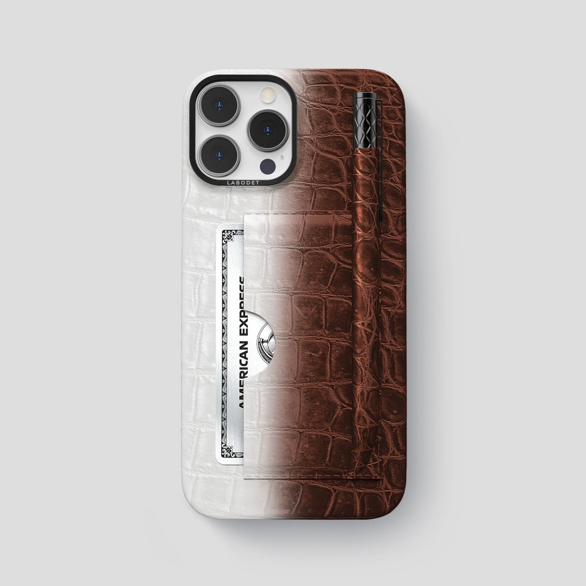 Dark Brown iPhone 14 Pro Max Himalaya Card and Pen Holder Case with Black Metal -1 | Dark-Brown-Black