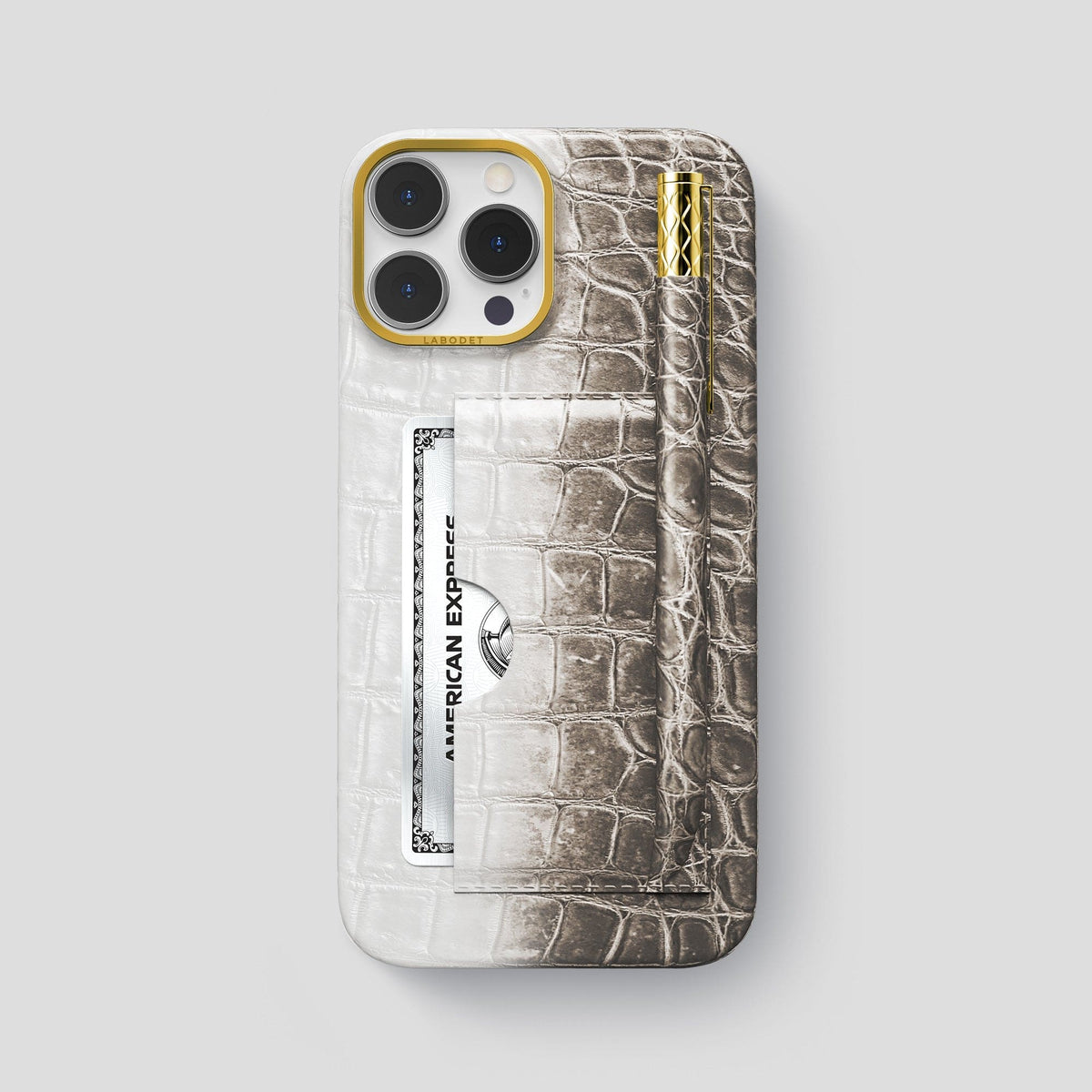 Dark iPhone 14 Pro Max Himalaya Card and Pen Holder Case with Gold Metal -1 | Dark-Gold