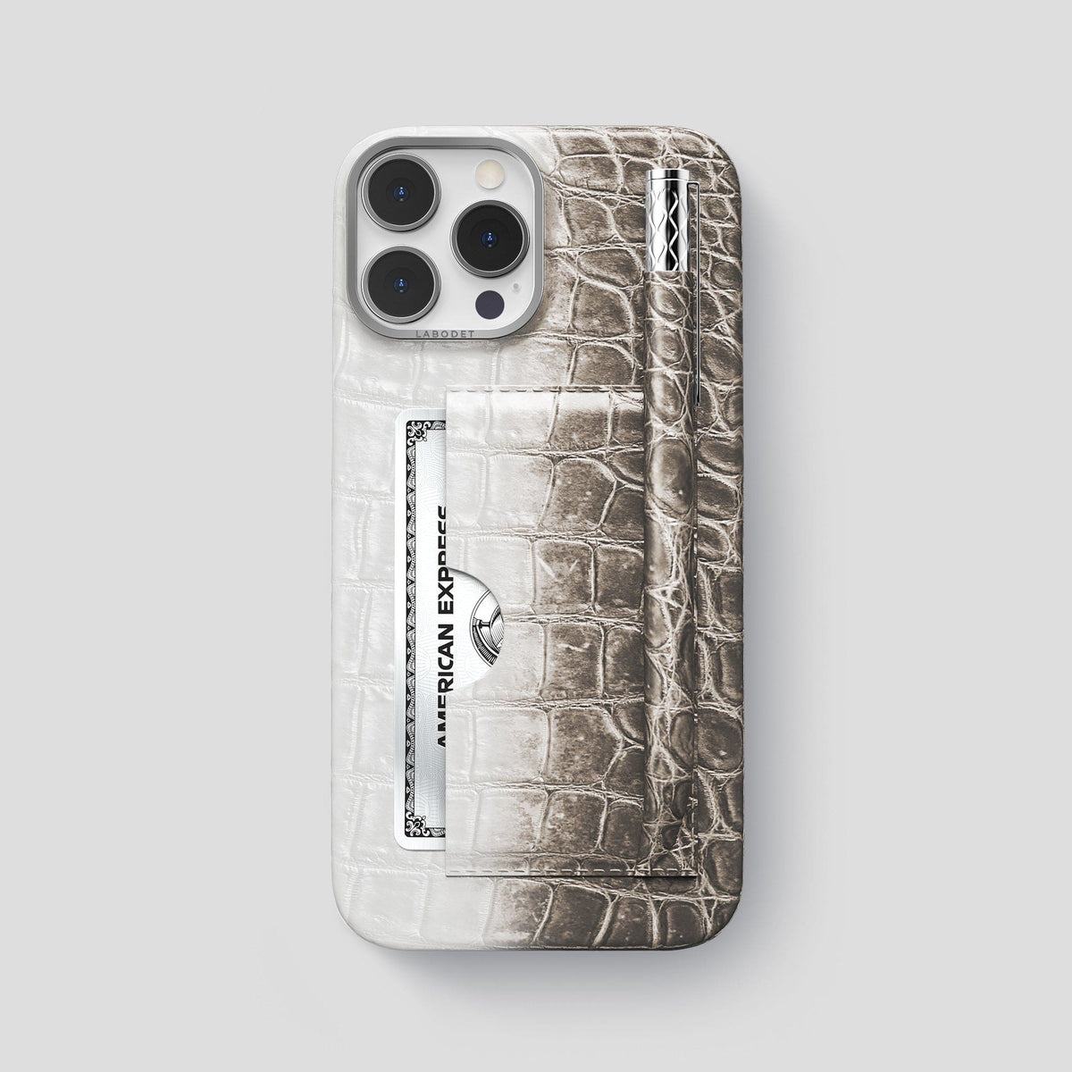 Dark iPhone 14 Pro Max Himalaya Card and Pen Holder Case with Steel Metal -1 | Dark-Steel