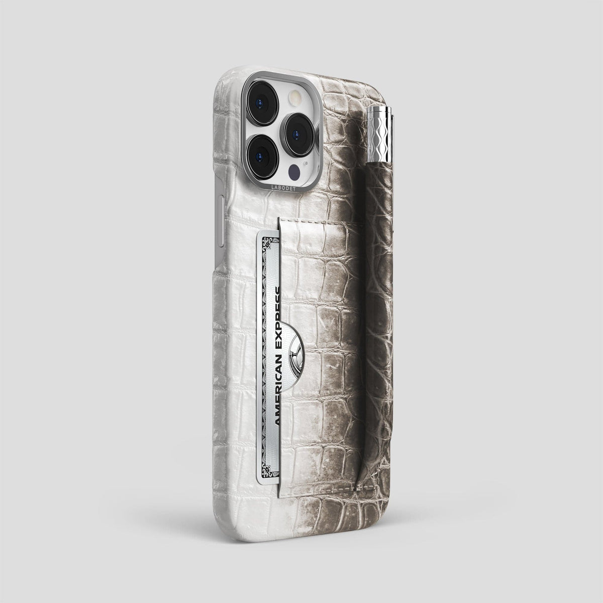 Dark iPhone 14 Pro Max Himalaya Card and Pen Holder Case with Steel Metal -2 | Dark-Steel