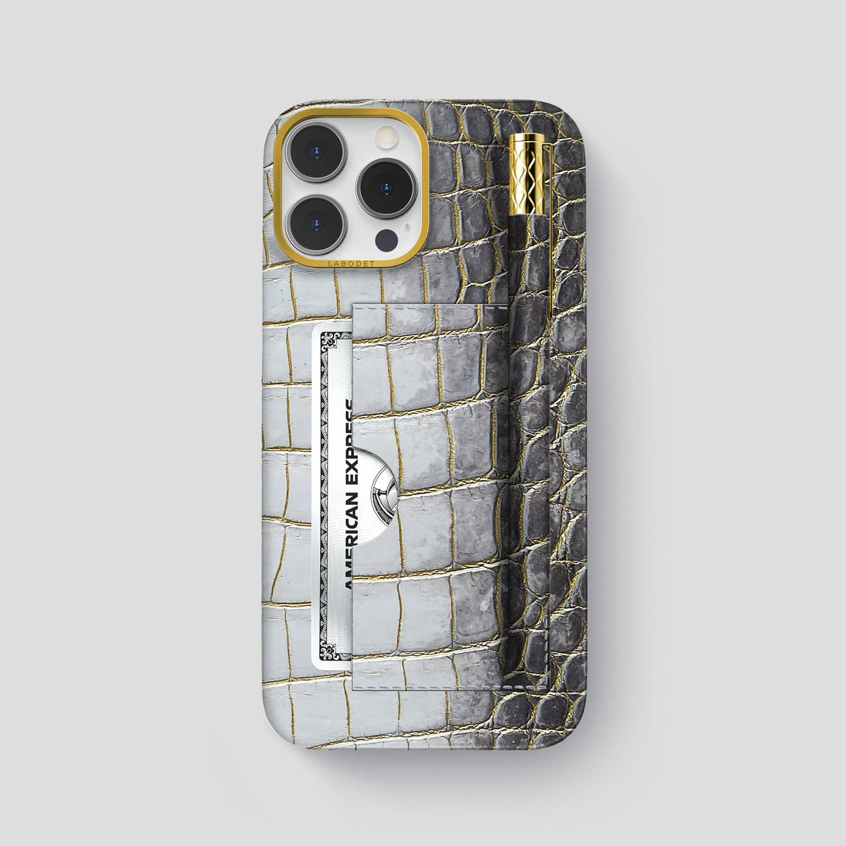 Gold iPhone 14 Pro Max Himalaya Card and Pen Holder Case with Gold Metal -1 | Gold-Gold