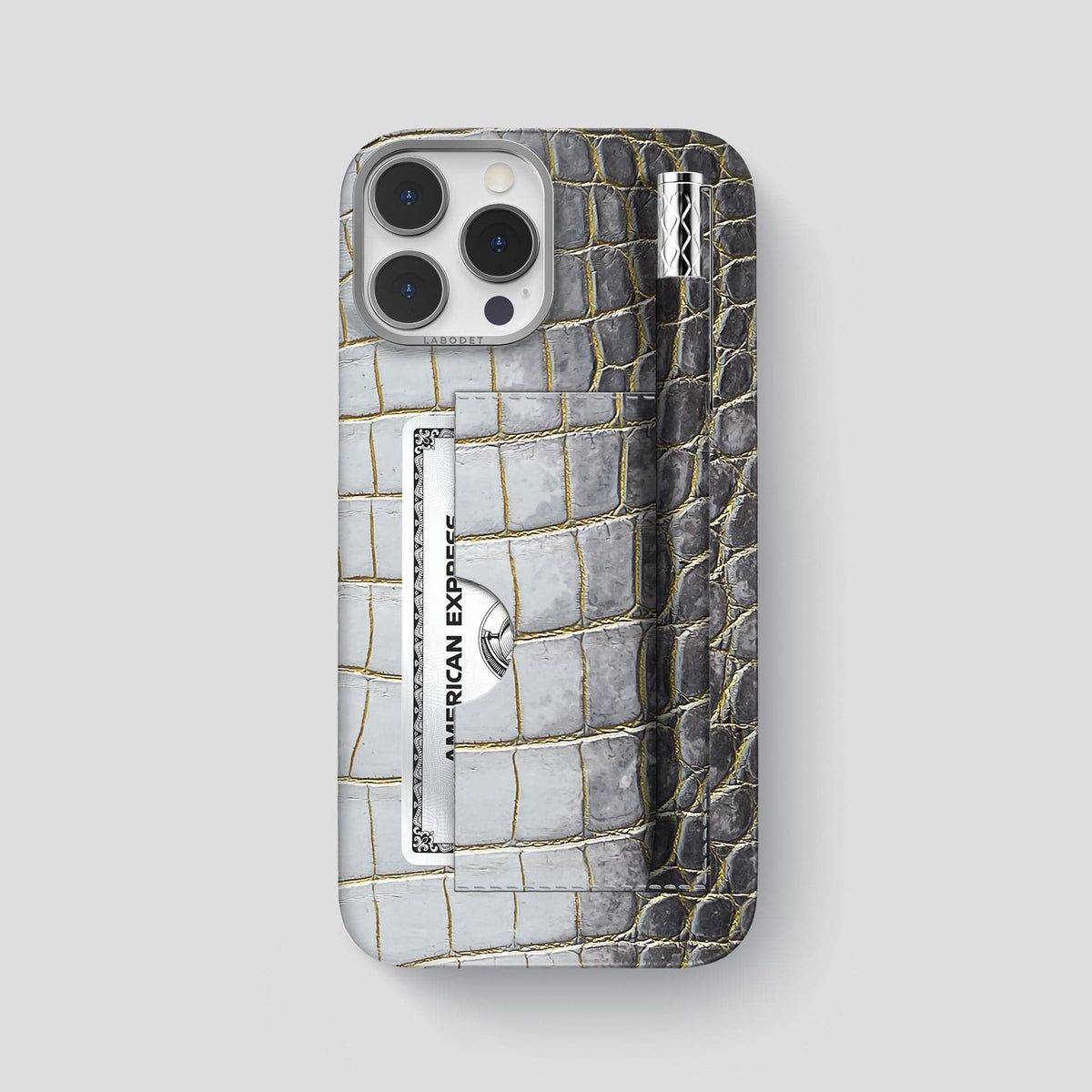 Gold iPhone 14 Pro Max Himalaya Card and Pen Holder Case with Steel Metal -1 | Gold-Steel
