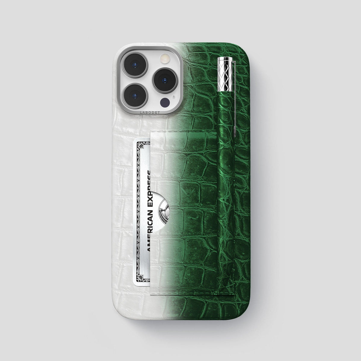 Green iPhone 14 Pro Max Himalaya Card and Pen Holder Case with Steel Metal -1 | Green-Steel