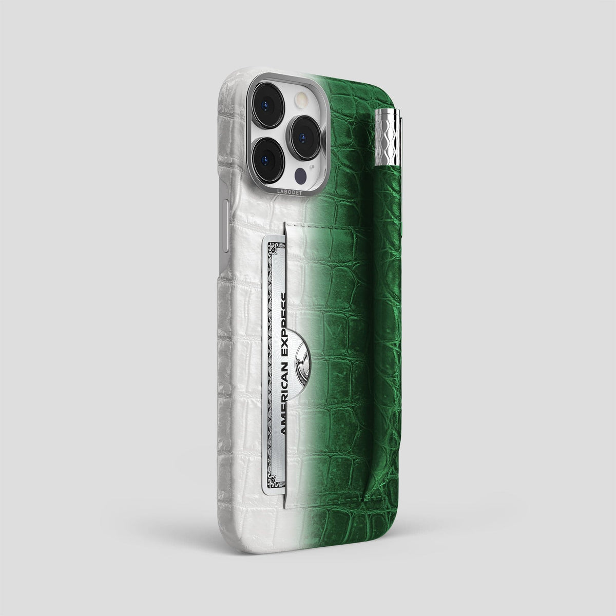 Green iPhone 14 Pro Max Himalaya Card and Pen Holder Case with Steel Metal -2 | Green-Steel