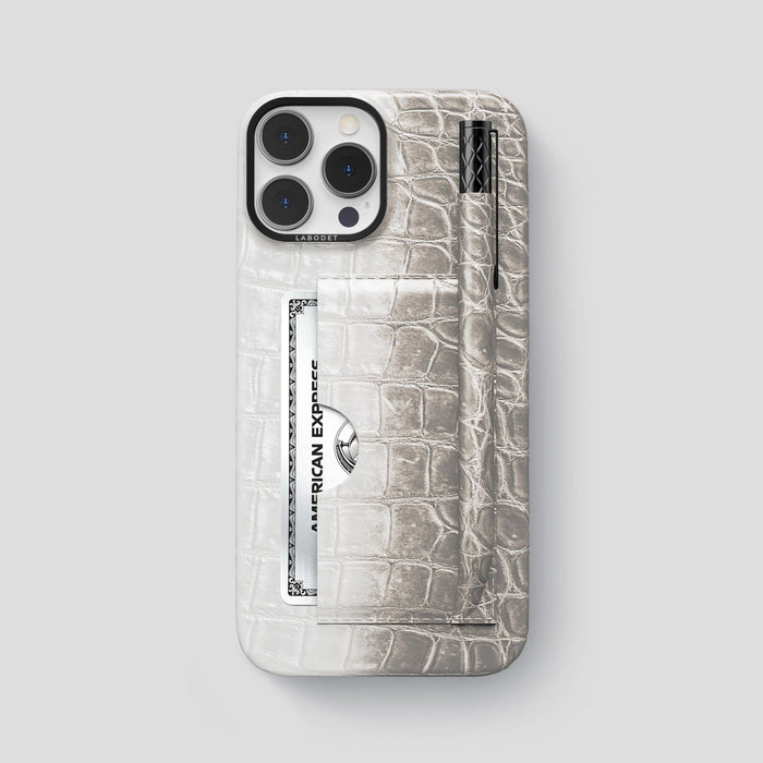 Light iPhone 14 Pro Max Himalaya Card and Pen Holder Case with Black Metal -1 | Light-Black