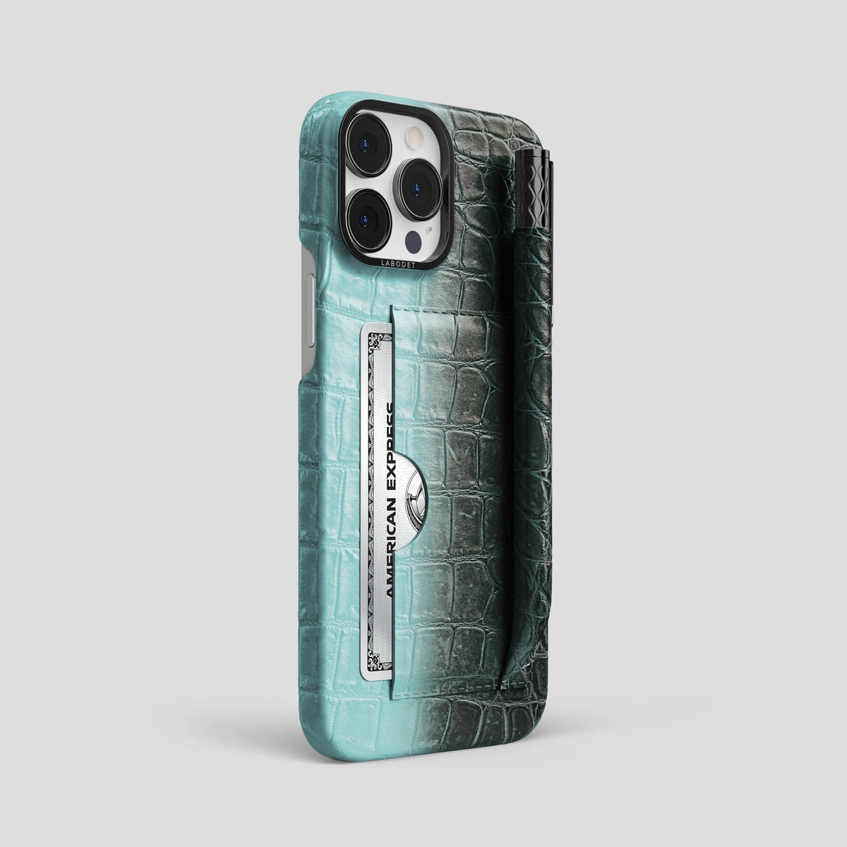 Light-Mint iPhone 14 Pro Max Himalaya Card and Pen Holder Case with Black Metal -2 | Light-Mint-Black