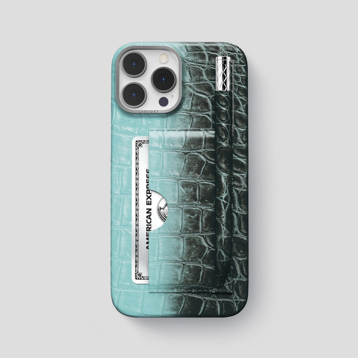 Light-Mint iPhone 14 Pro Max Himalaya Card and Pen Holder Case with Steel Metal -1 | Light-Mint-Steel