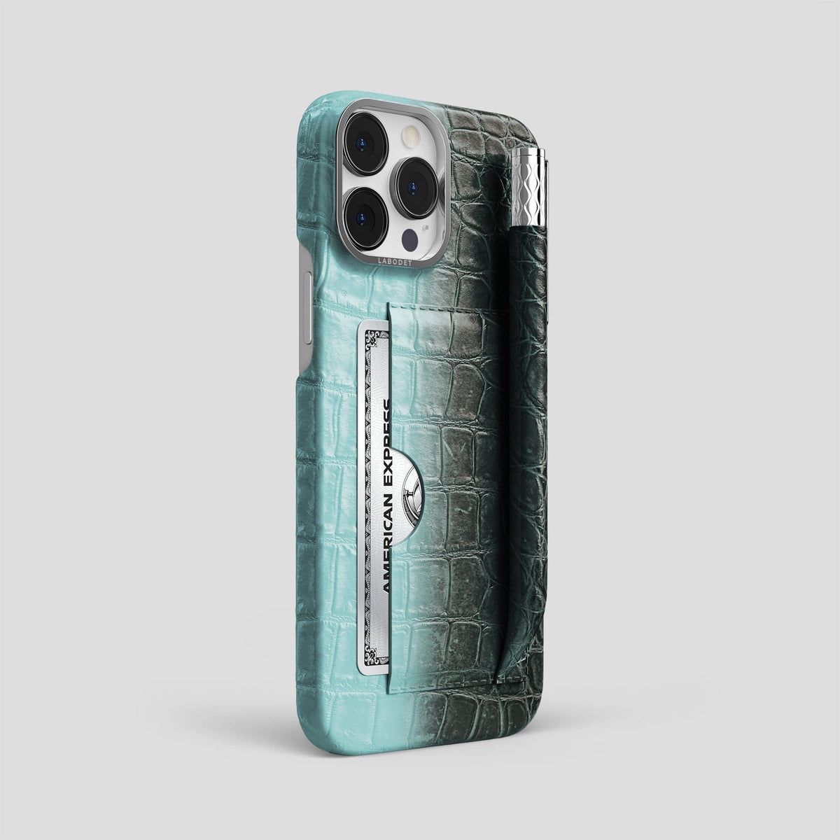 Light-Mint iPhone 14 Pro Max Himalaya Card and Pen Holder Case with Steel Metal -2 | Light-Mint-Steel
