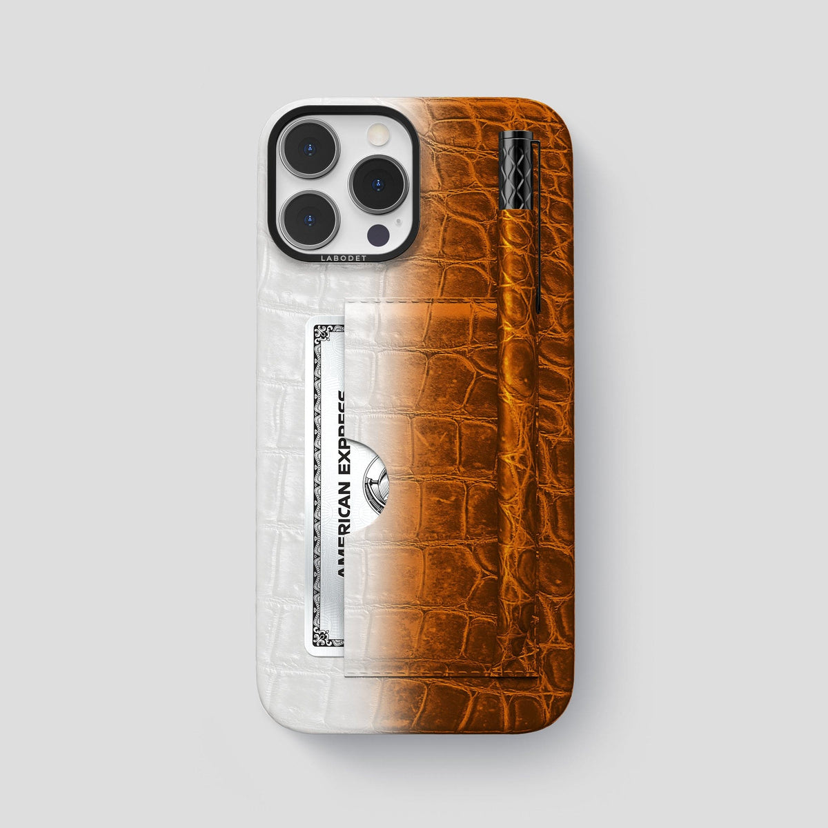 Orange iPhone 14 Pro Max Himalaya Card and Pen Holder Case with Black Metal -1 | Orange-Black