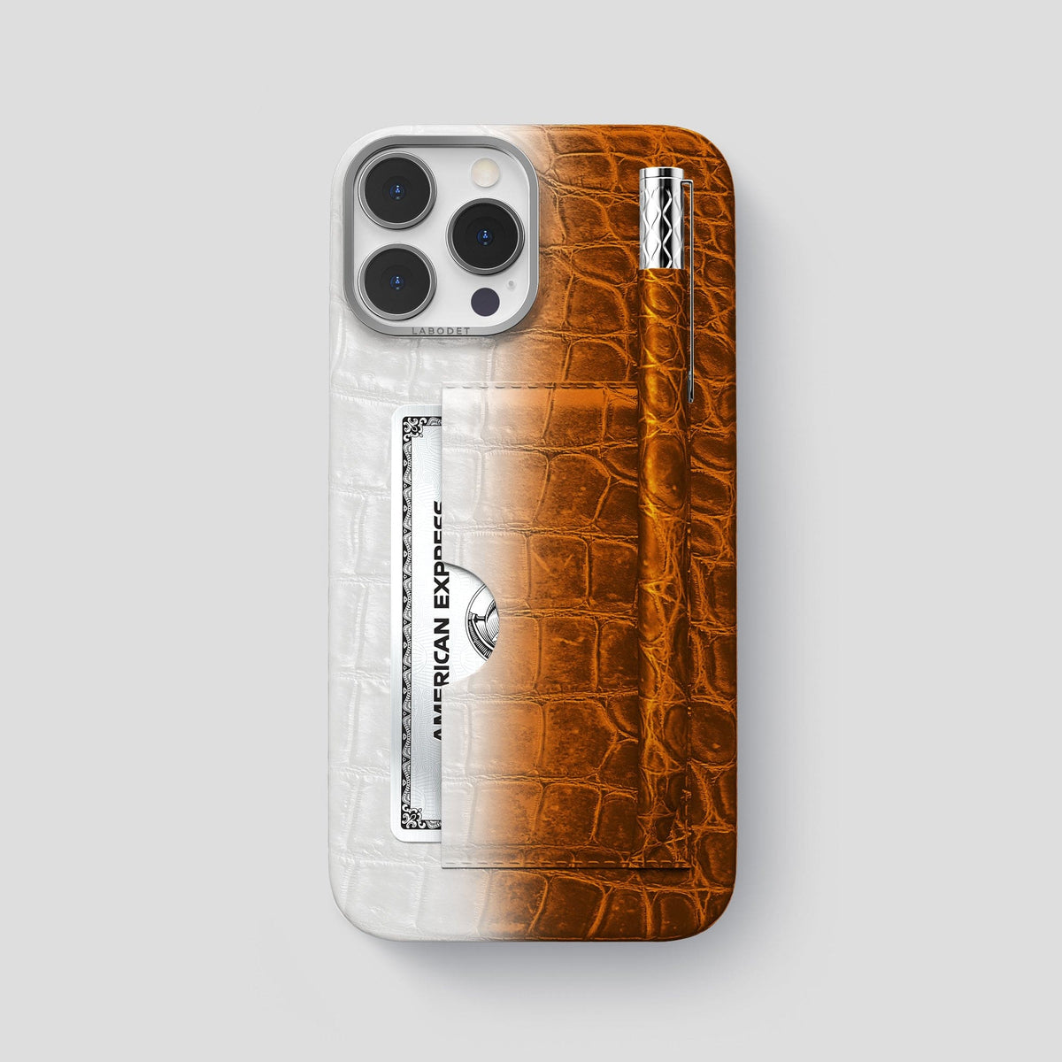 Orange iPhone 14 Pro Max Himalaya Card and Pen Holder Case with Steel Metal -1 | Orange-Steel