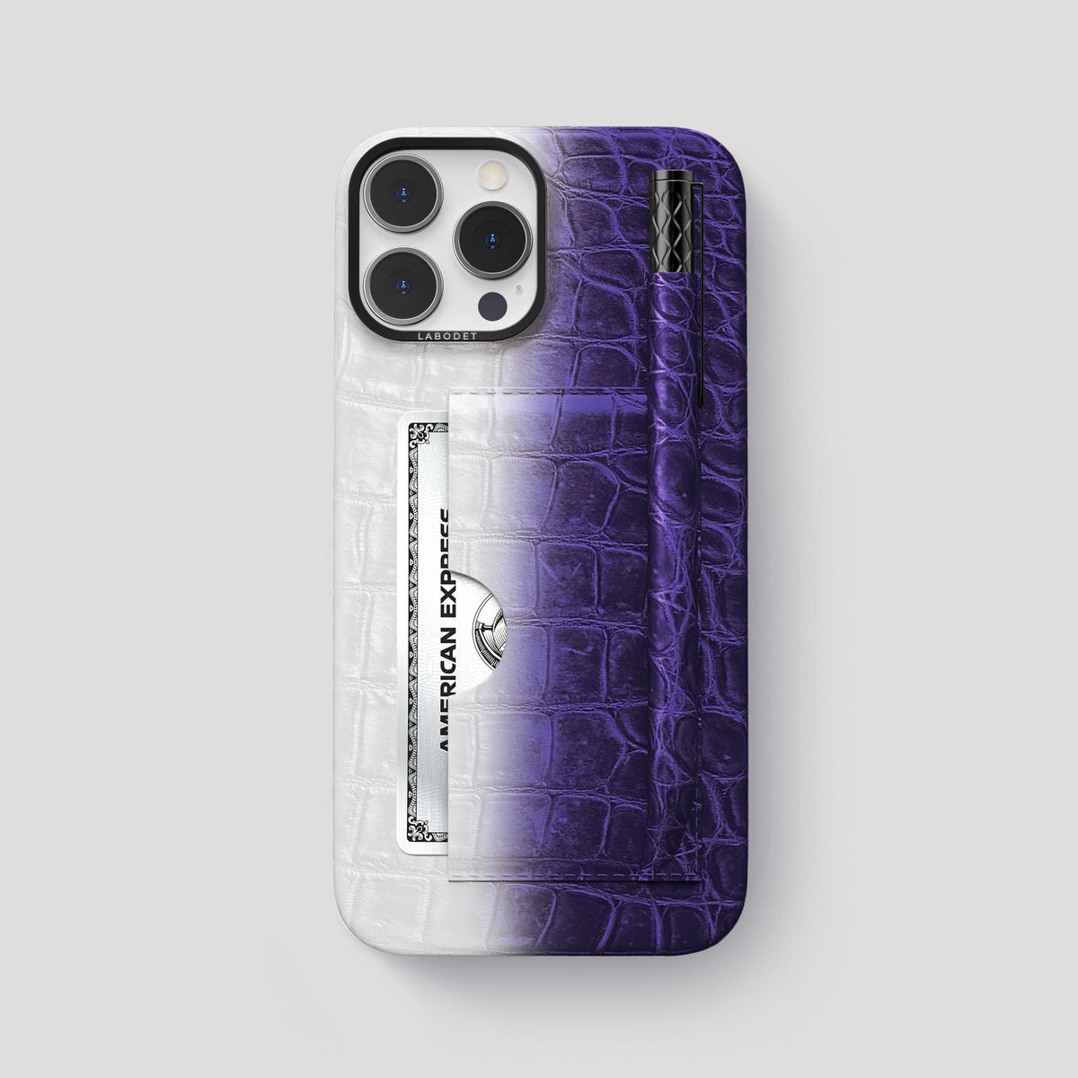 Purple iPhone 14 Pro Max Himalaya Card and Pen Holder Case with Black Metal -1 | Purple-Black
