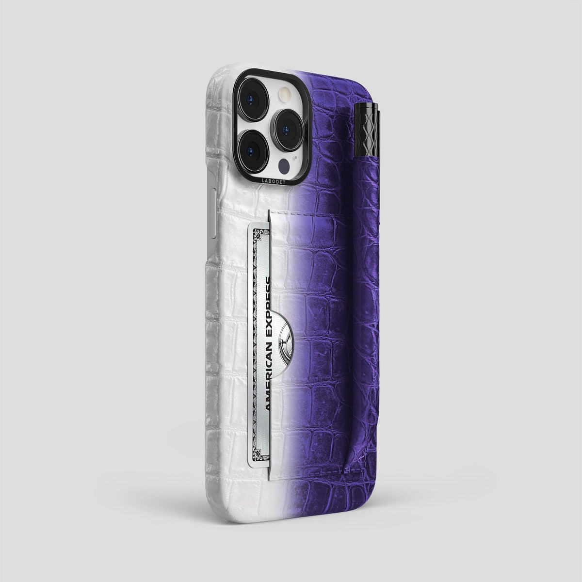 Purple iPhone 14 Pro Max Himalaya Card and Pen Holder Case with Black Metal -2 | Purple-Black