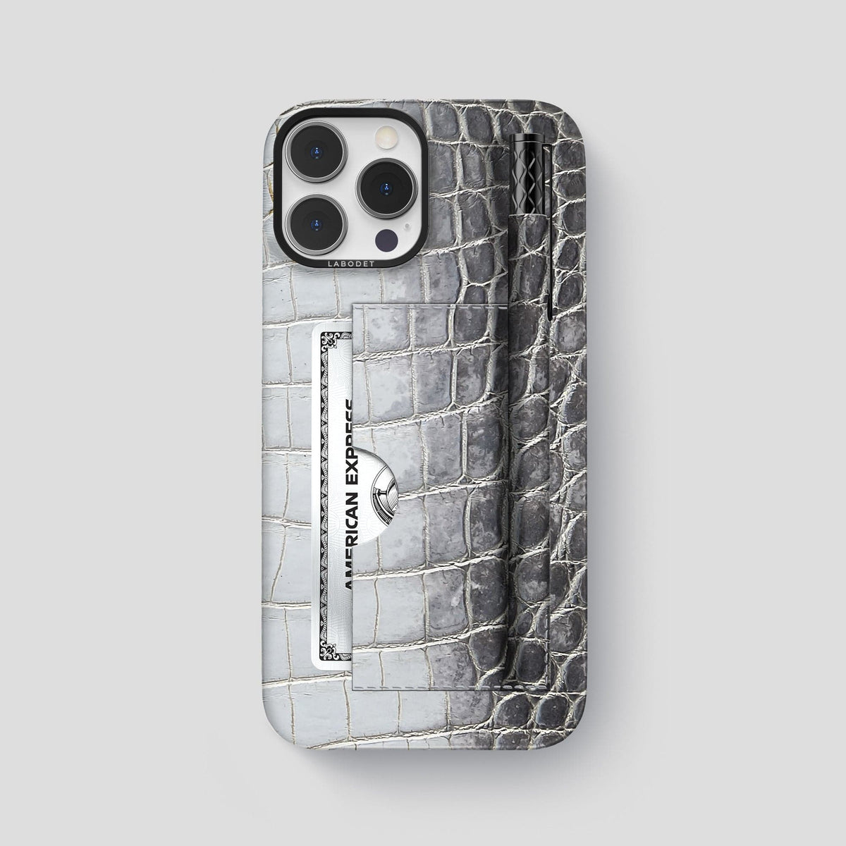 Silver iPhone 14 Pro Max Himalaya Card and Pen Holder Case with Black Metal -1 | Silver-Black