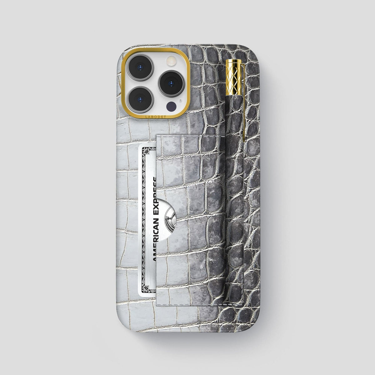 Silver iPhone 14 Pro Max Himalaya Card and Pen Holder Case with Gold Metal -1 | Silver-Gold