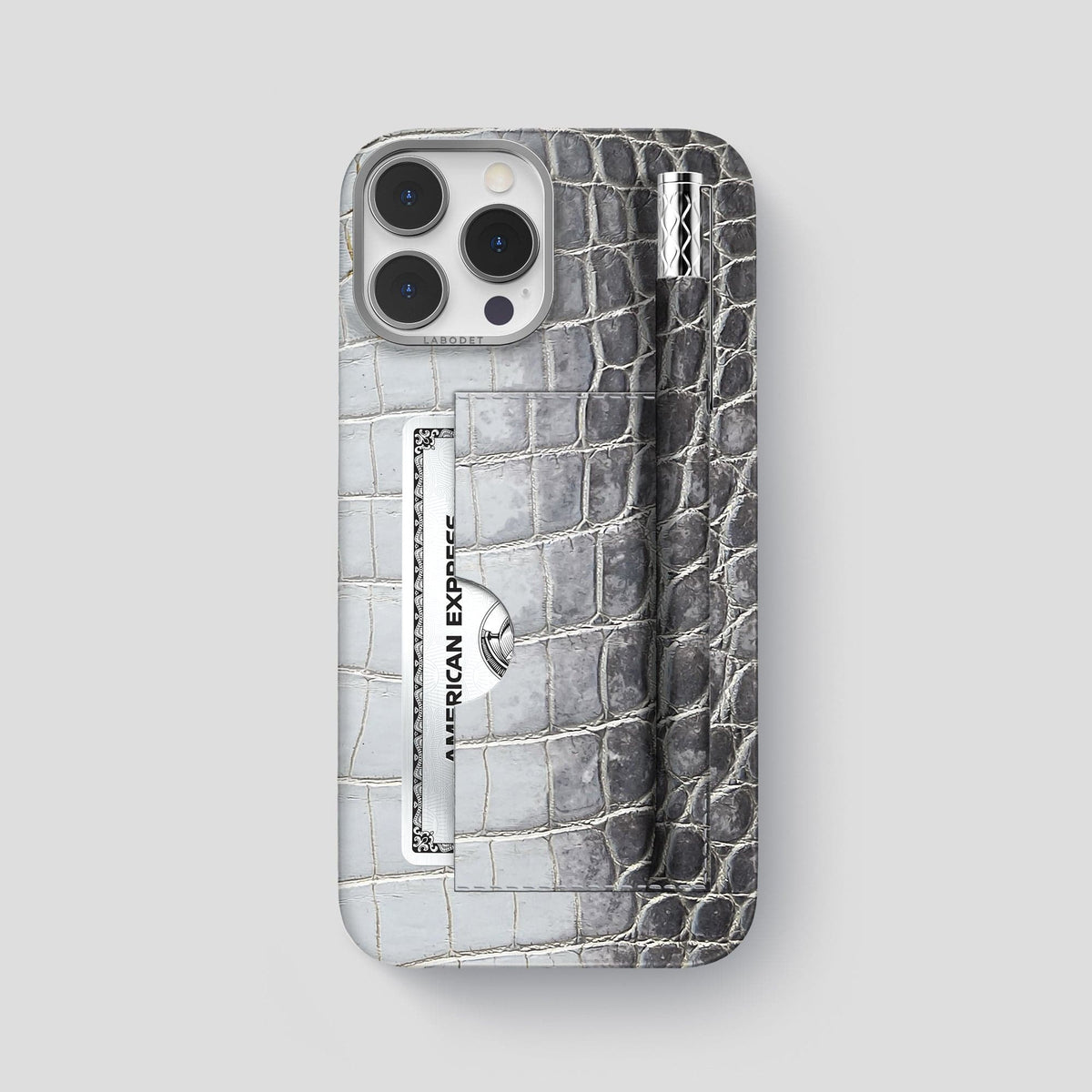 Silver iPhone 14 Pro Max Himalaya Card and Pen Holder Case with Steel Metal -1 | Silver-Steel