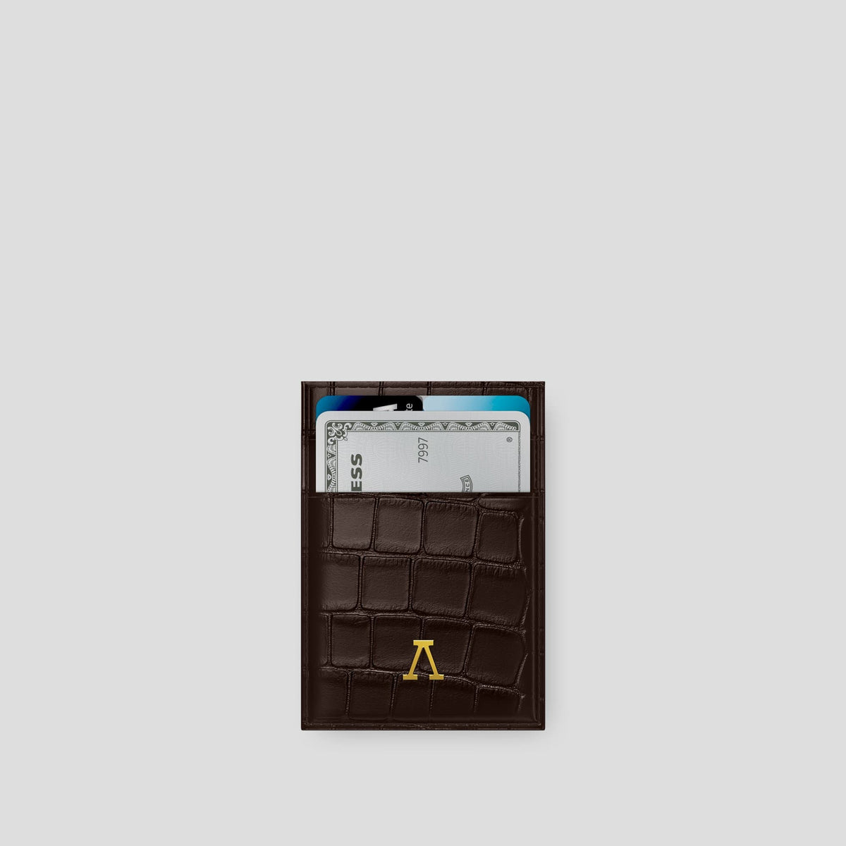 Dark Brown Cardholder Alligator with Gold Metal -1 | Dark-Brown-Gold