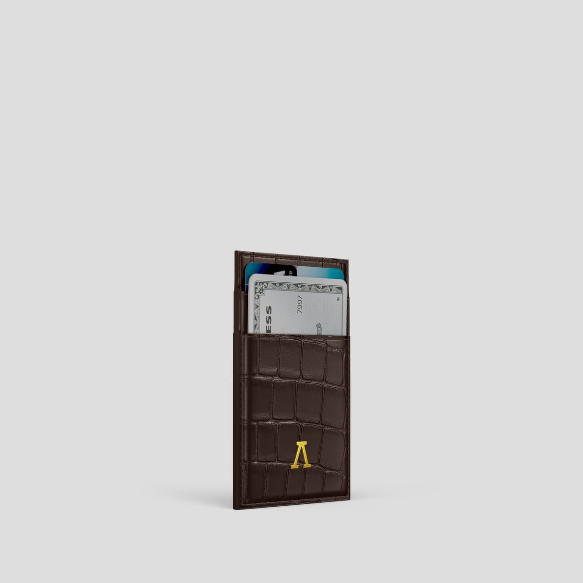 Dark Brown Cardholder Alligator with Gold Metal -2 | Dark-Brown-Gold