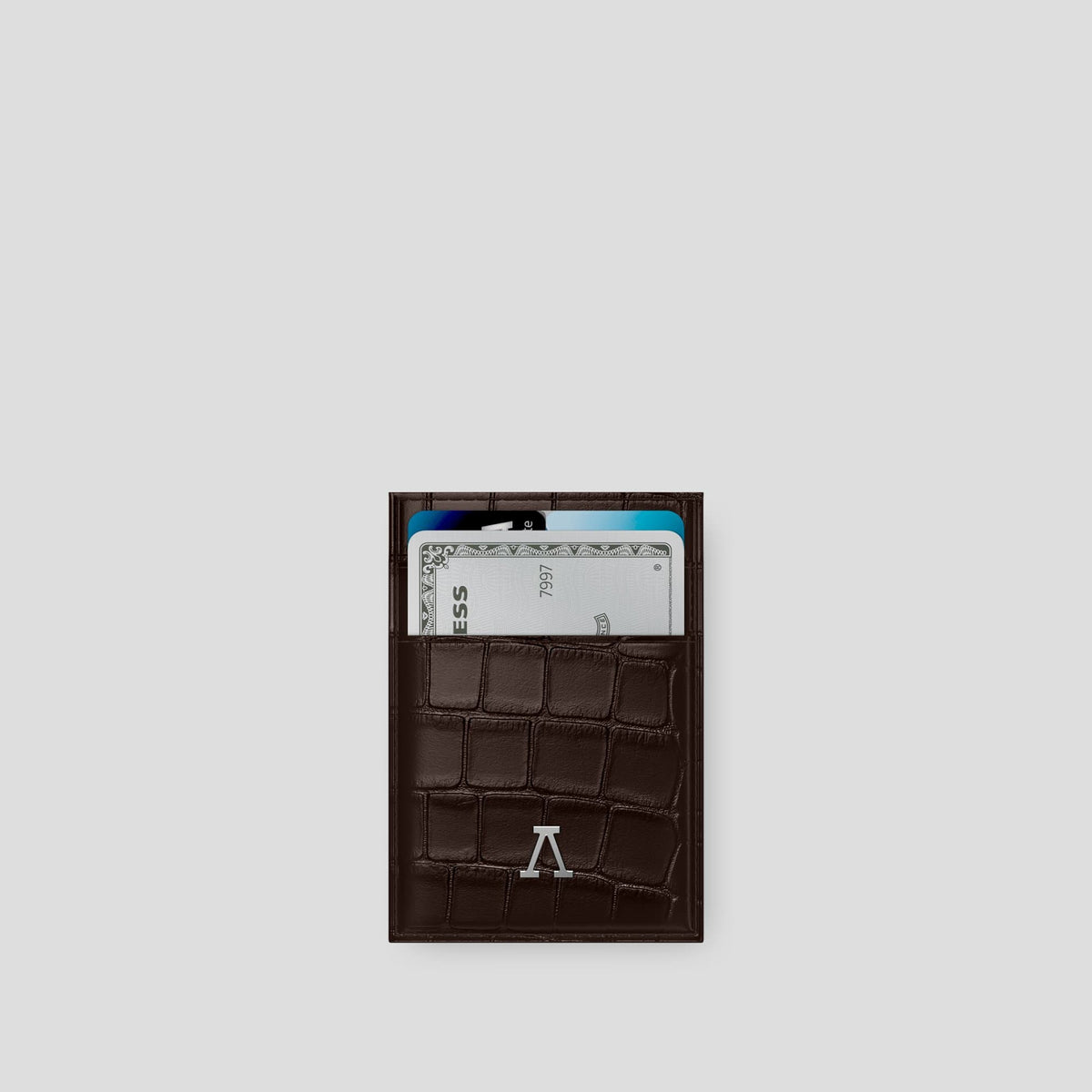 Dark Brown Cardholder Alligator with Steel Metal -1 | Dark-Brown-Steel