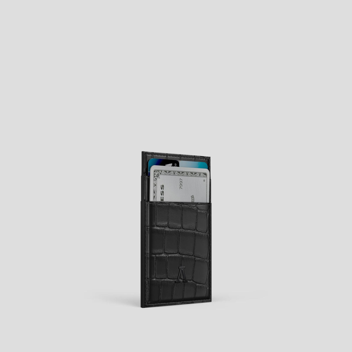 Black Cardholder Alligator with Black Metal -2 | Black-Black