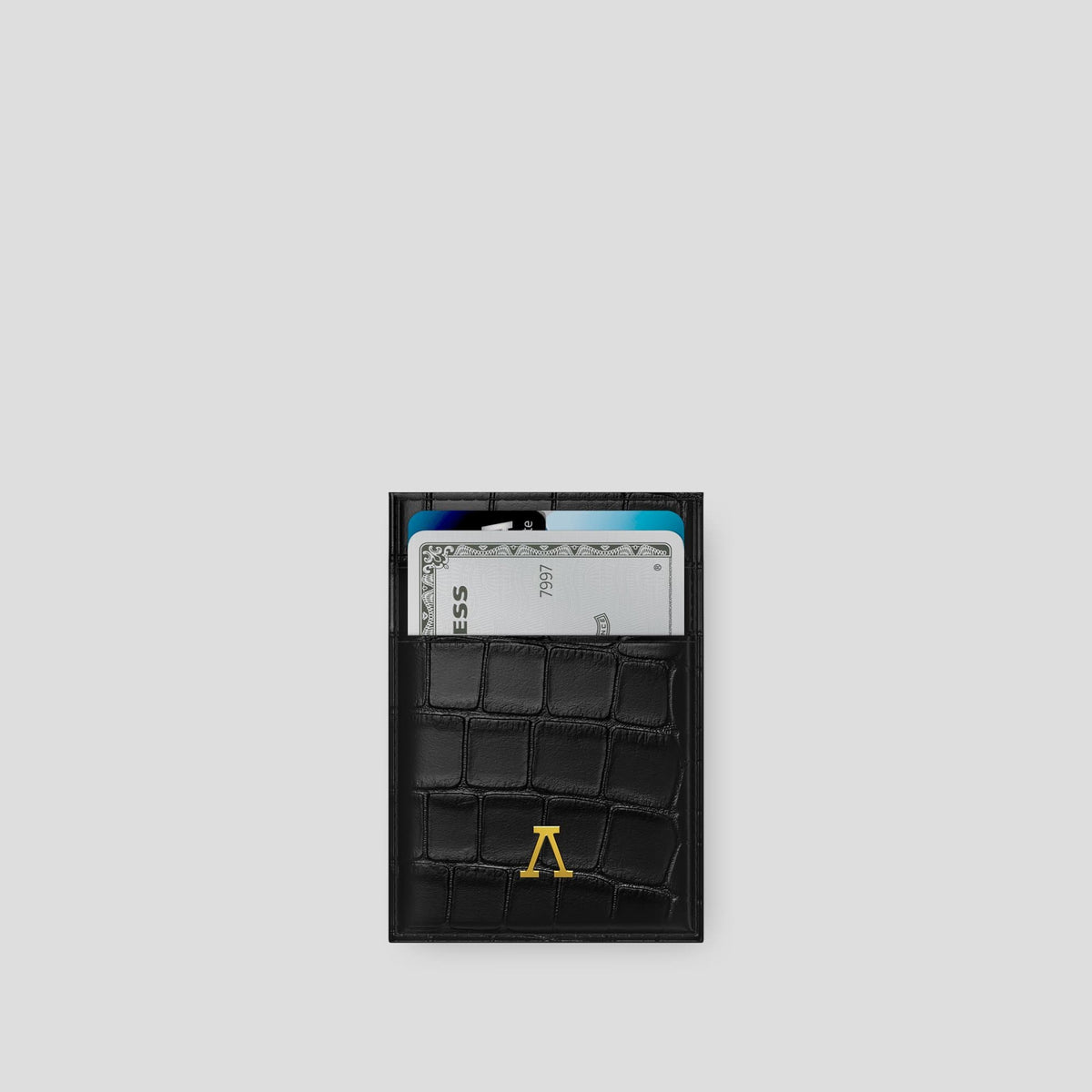 Black Cardholder Alligator with Gold Metal -1 | Black-Gold