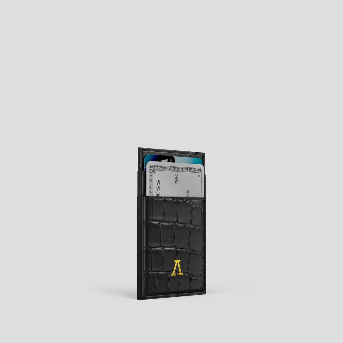 Black Cardholder Alligator with Gold Metal -2 | Black-Gold