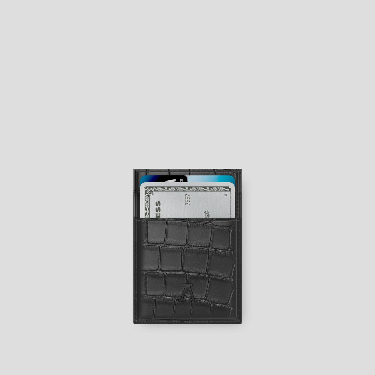 Grey Cardholder Alligator with Black Metal -1 | Grey-Black