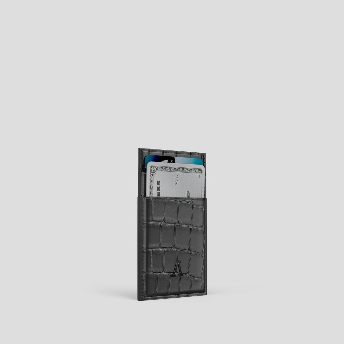 Grey Cardholder Alligator with Black Metal -2 | Grey-Black