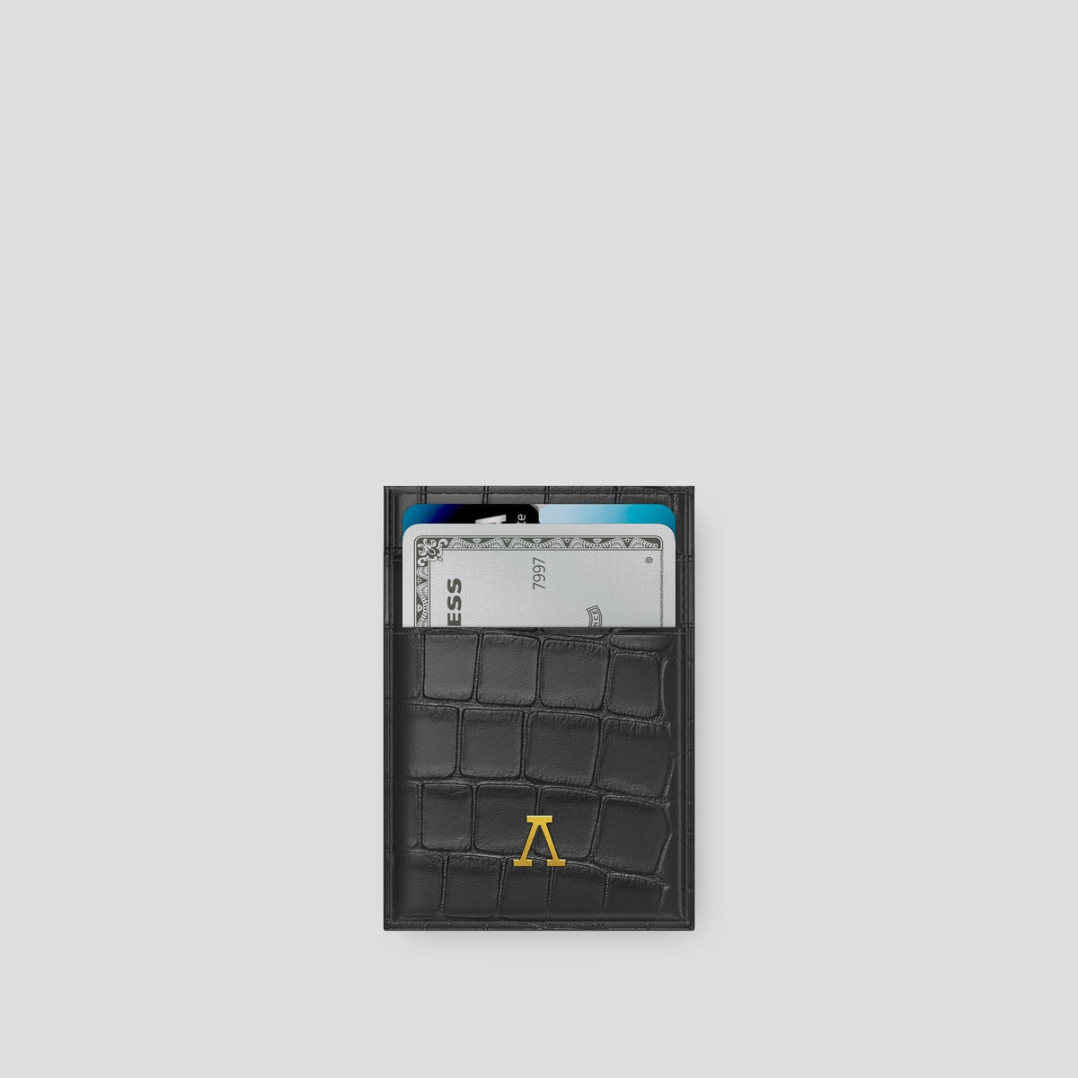 Grey Cardholder Alligator with Gold Metal -1 | Grey-Gold