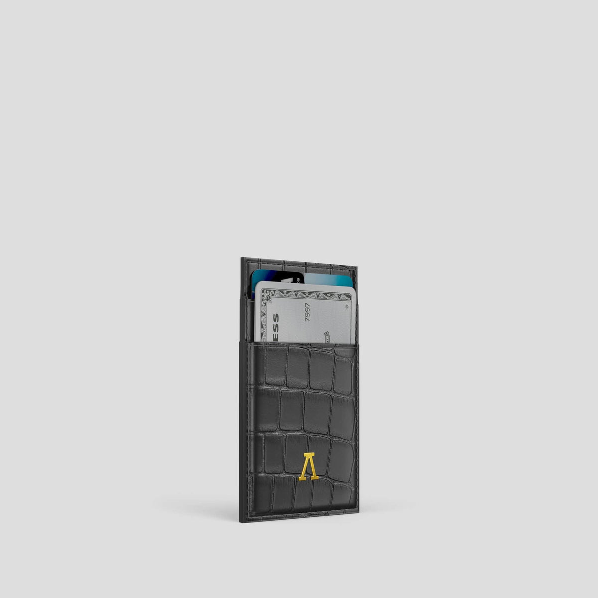 Grey Cardholder Alligator with Gold Metal -2 | Grey-Gold
