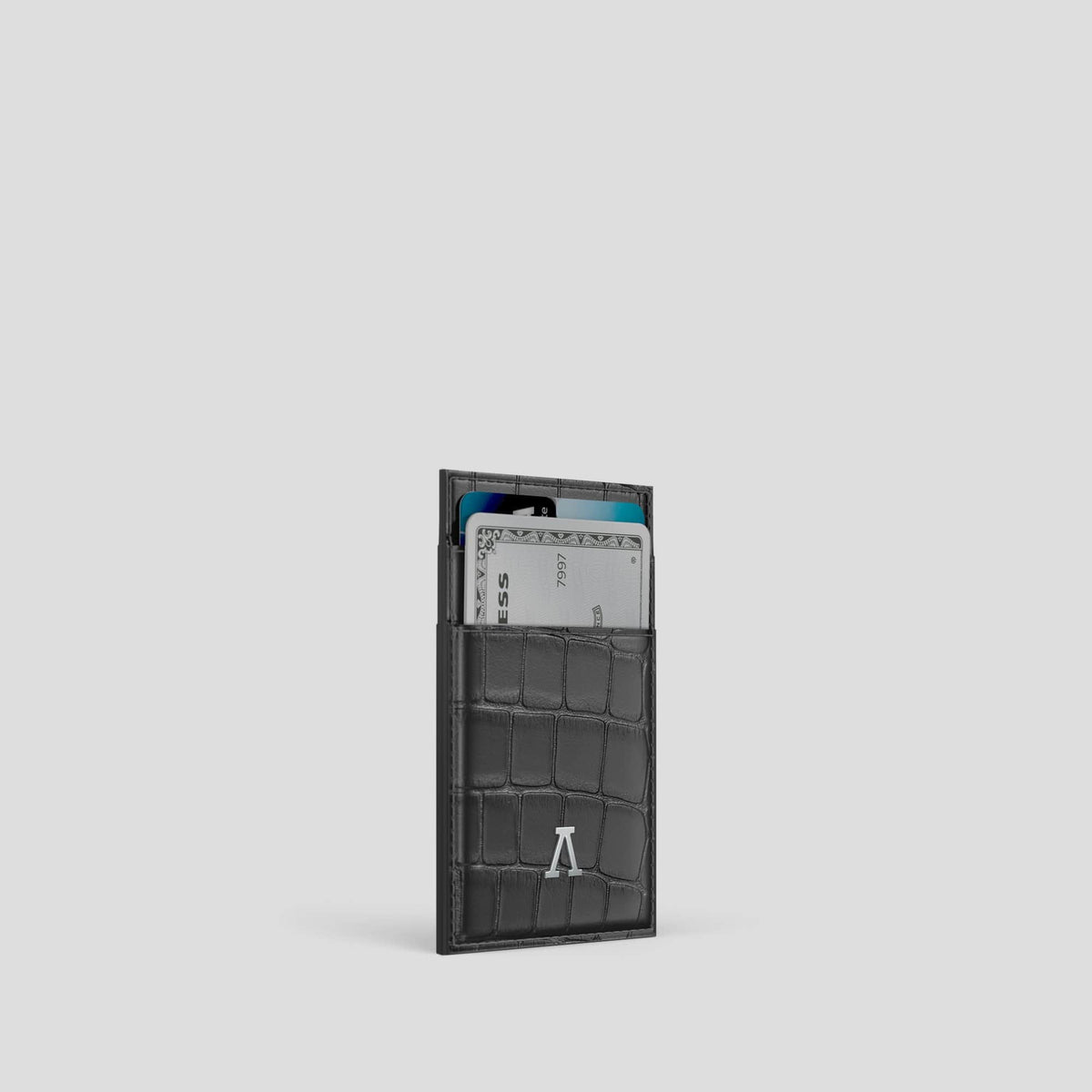 Grey Cardholder Alligator with Steel Metal -2 | Grey-Steel