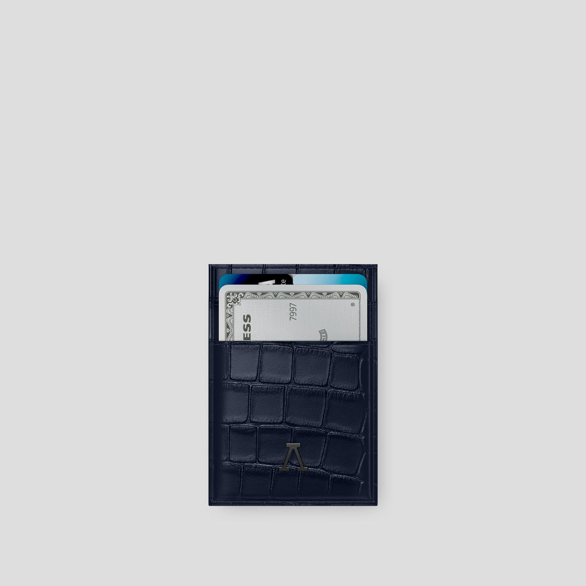Navy Blue Cardholder Alligator with Black Metal -1 | Navy-Blue-Black