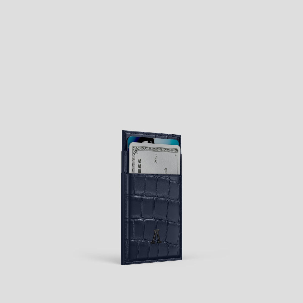 Navy Blue Cardholder Alligator with Black Metal -2 | Navy-Blue-Black