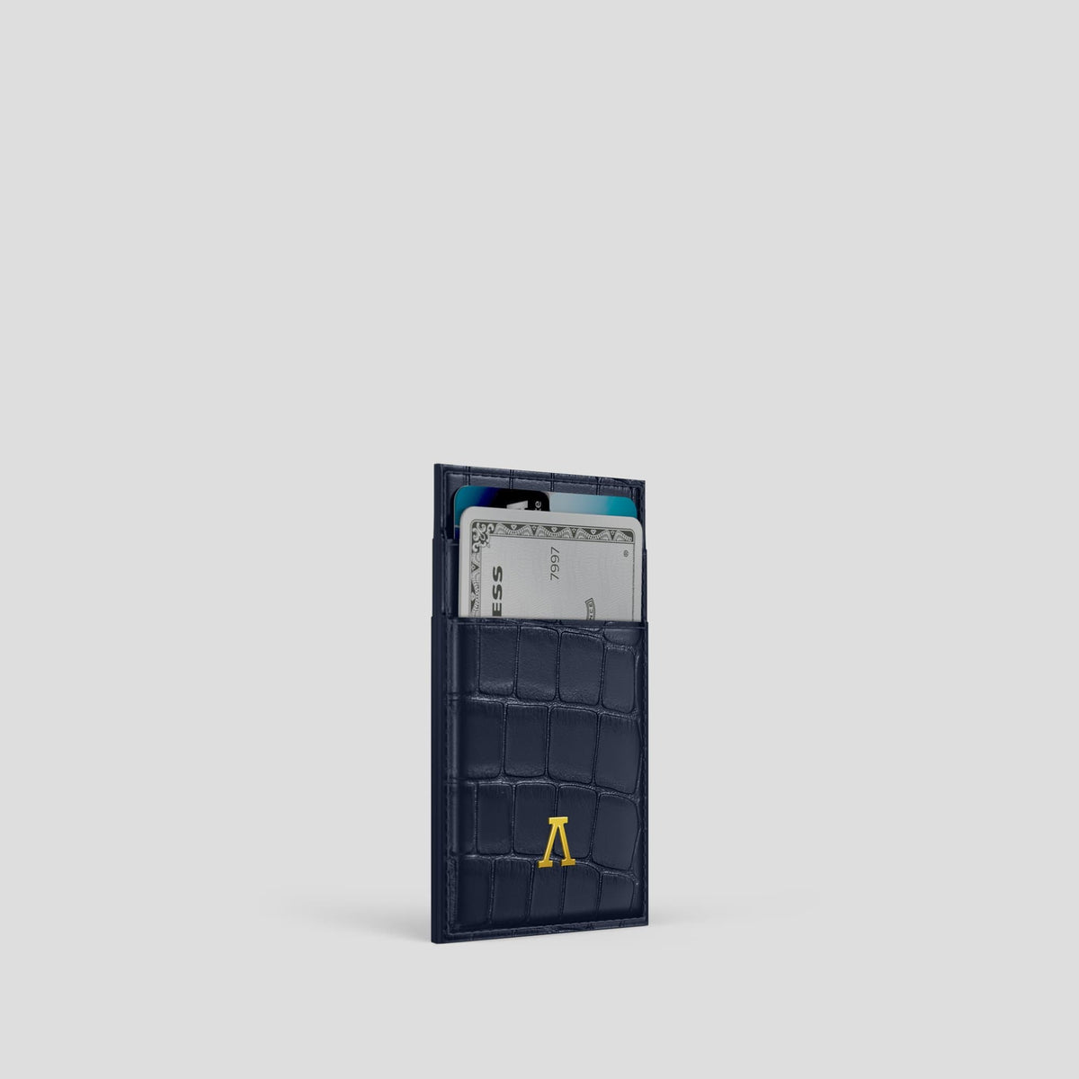 Navy Blue Cardholder Alligator with Gold Metal -2 | Navy-Blue-Gold