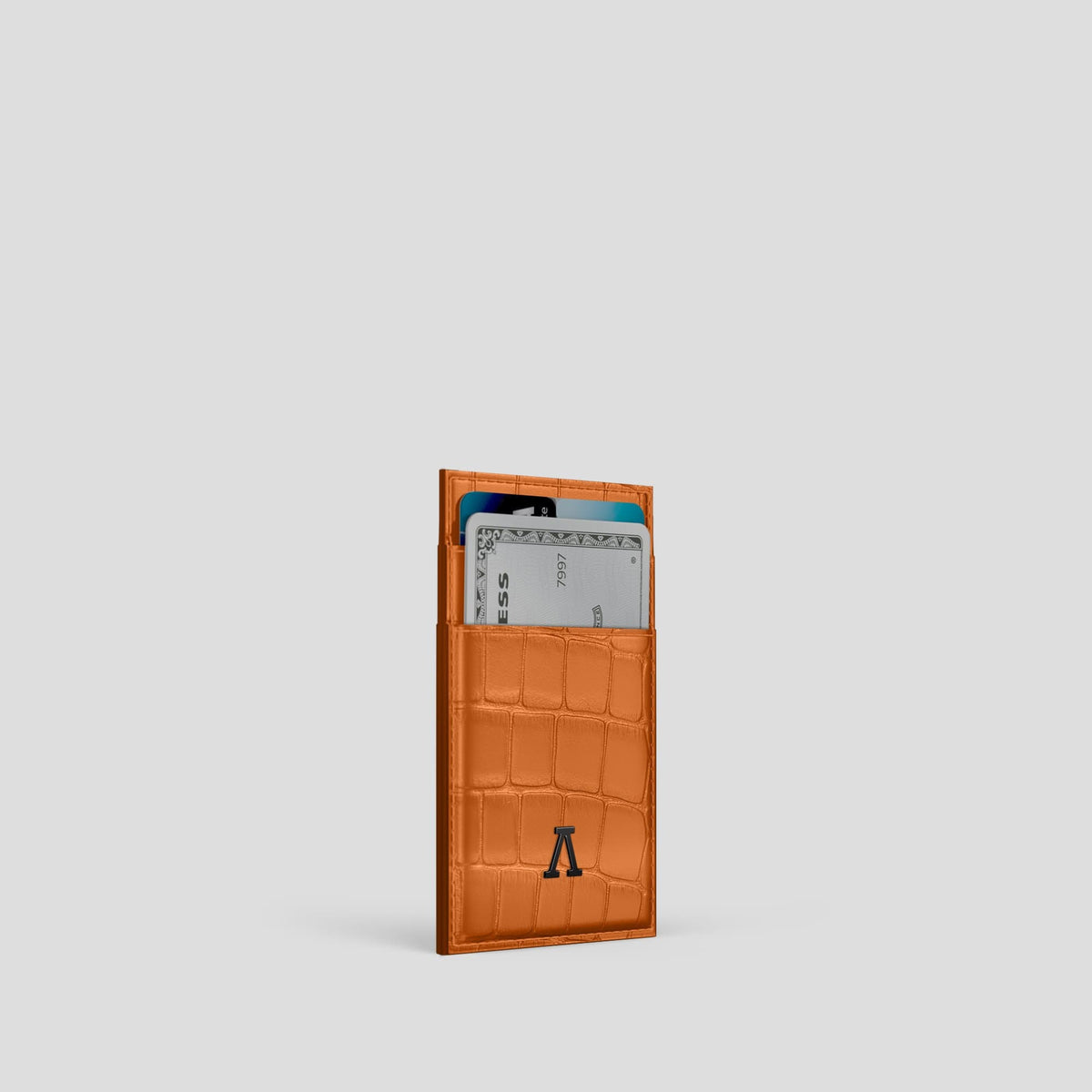 Orange Cardholder Alligator with Black Metal -2 | Orange-Black