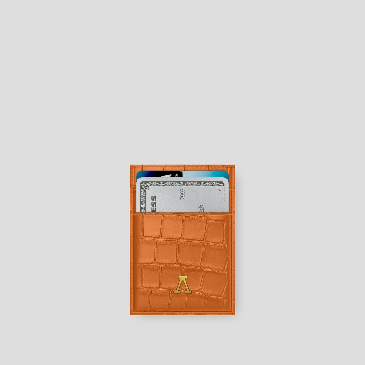 Orange Cardholder Alligator with Gold Metal -1 | Orange-Gold