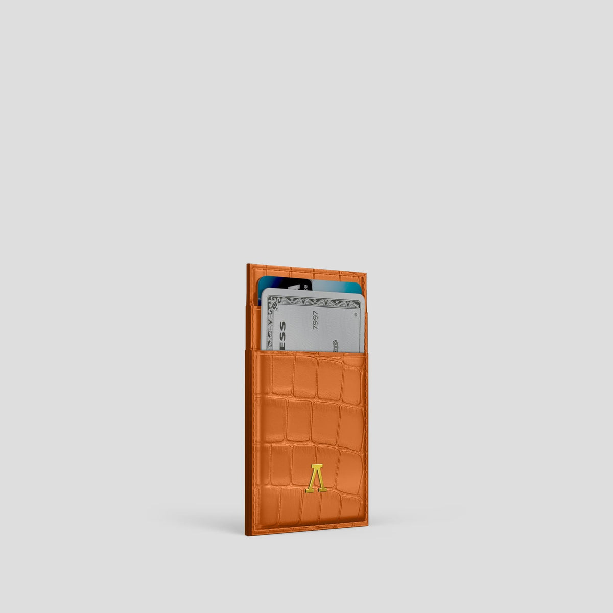 Orange Cardholder Alligator with Gold Metal -2 | Orange-Gold