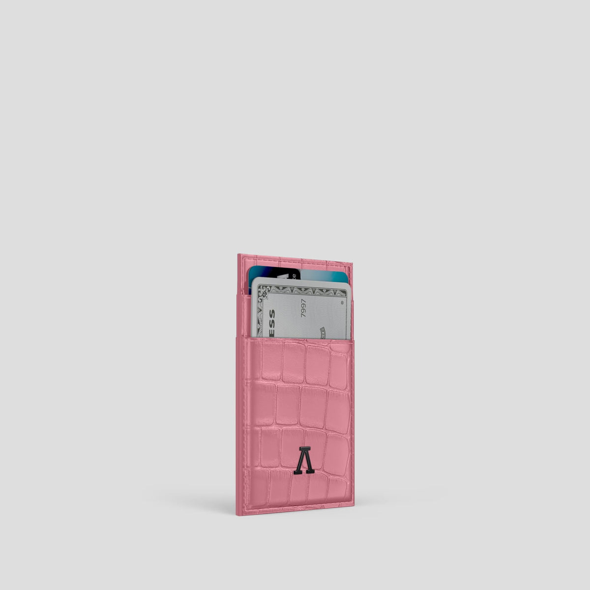 Pink Cardholder Alligator with Black Metal -2 | Pink-Black