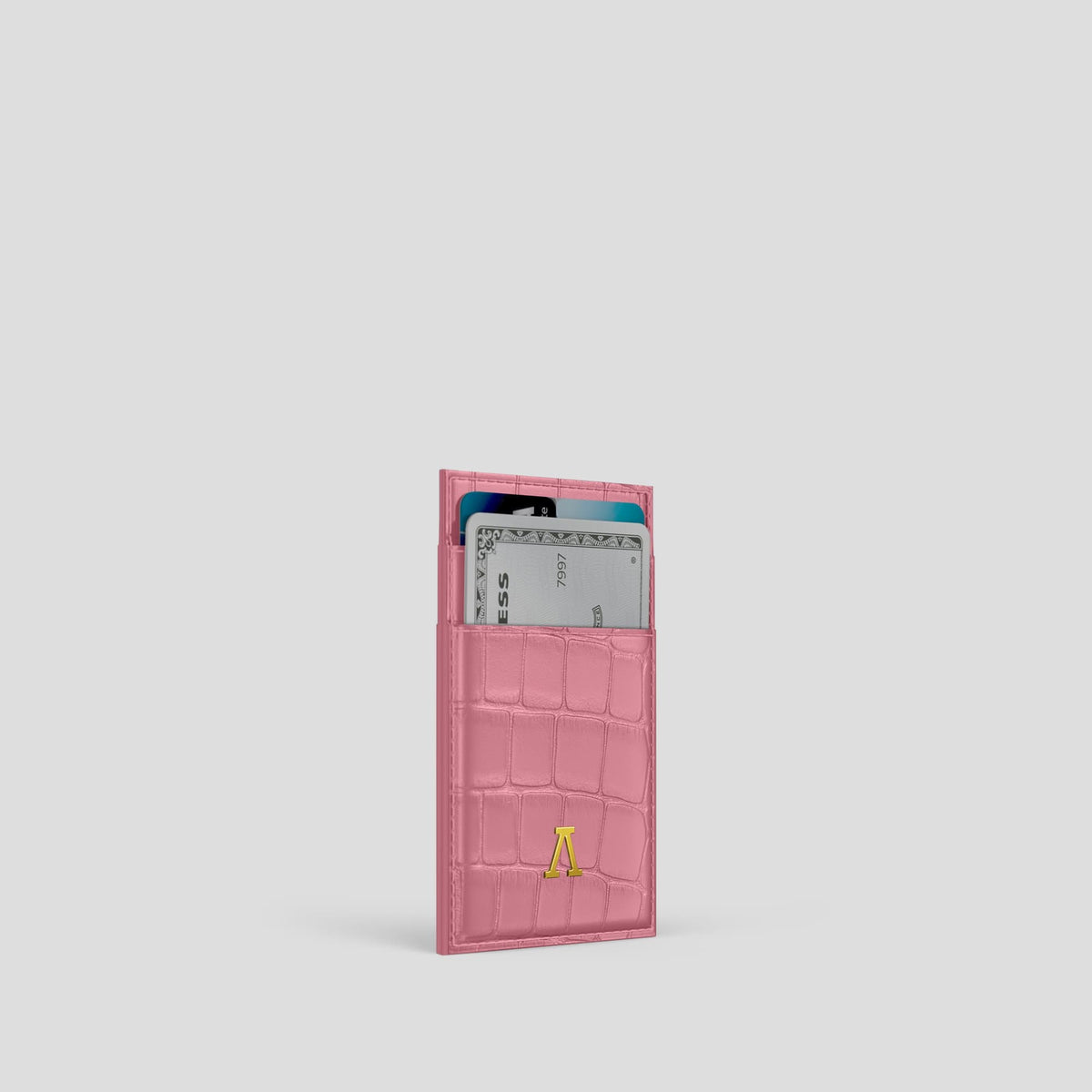 Pink Cardholder Alligator with Gold Metal -2 | Pink-Gold