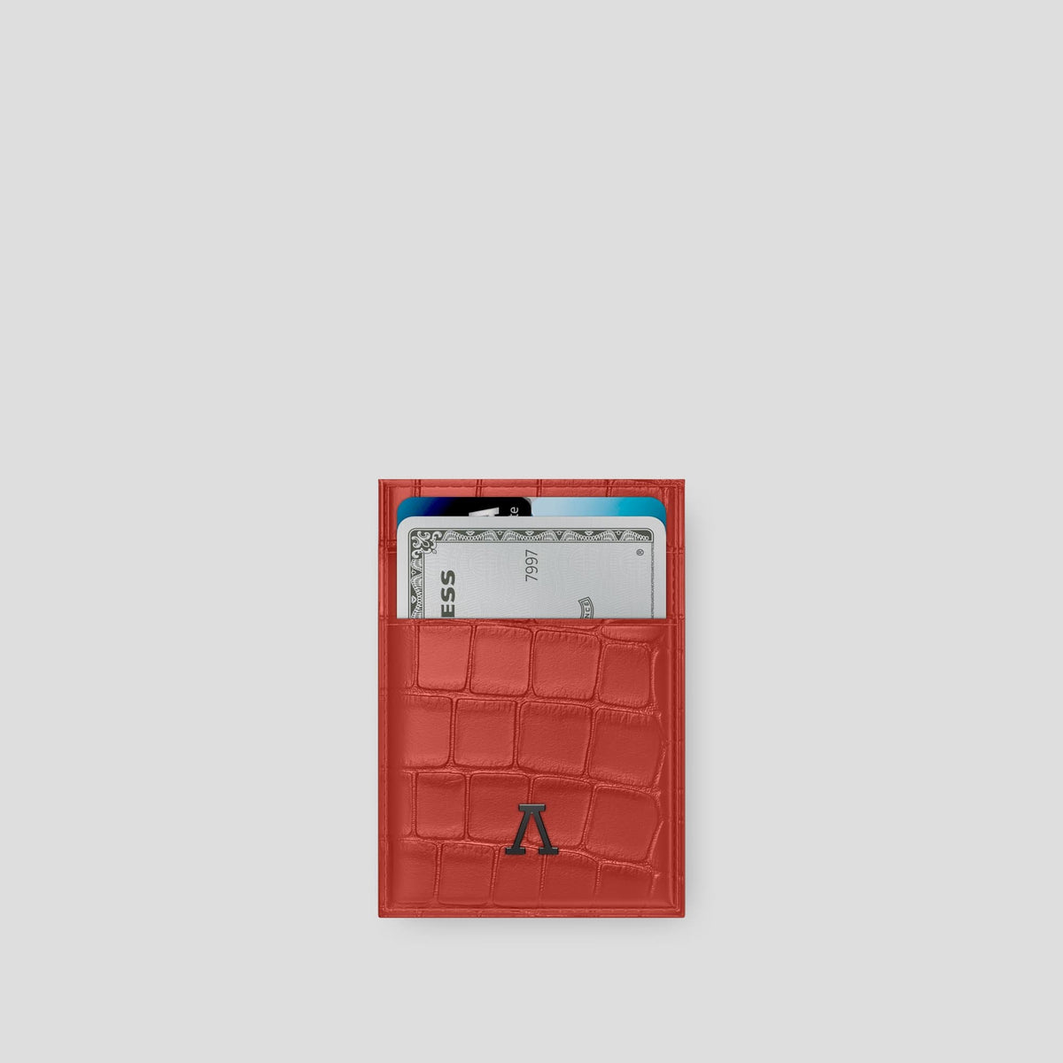Red Cardholder Alligator with Black Metal -1 | Red-Black