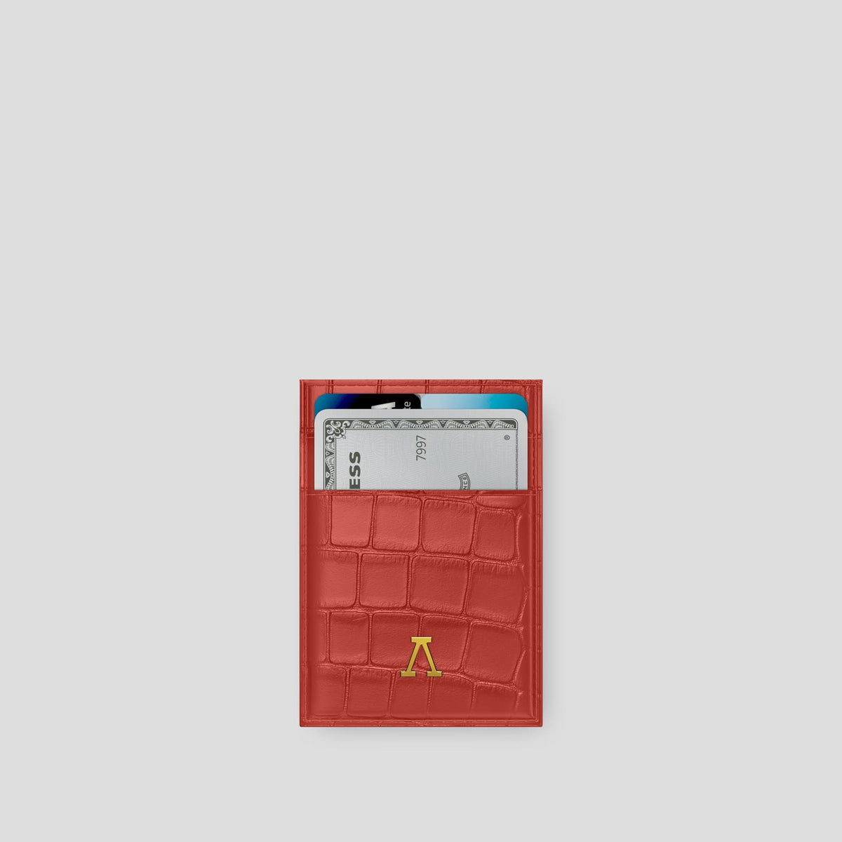 Red Cardholder Alligator with Gold Metal -1 | Red-Gold