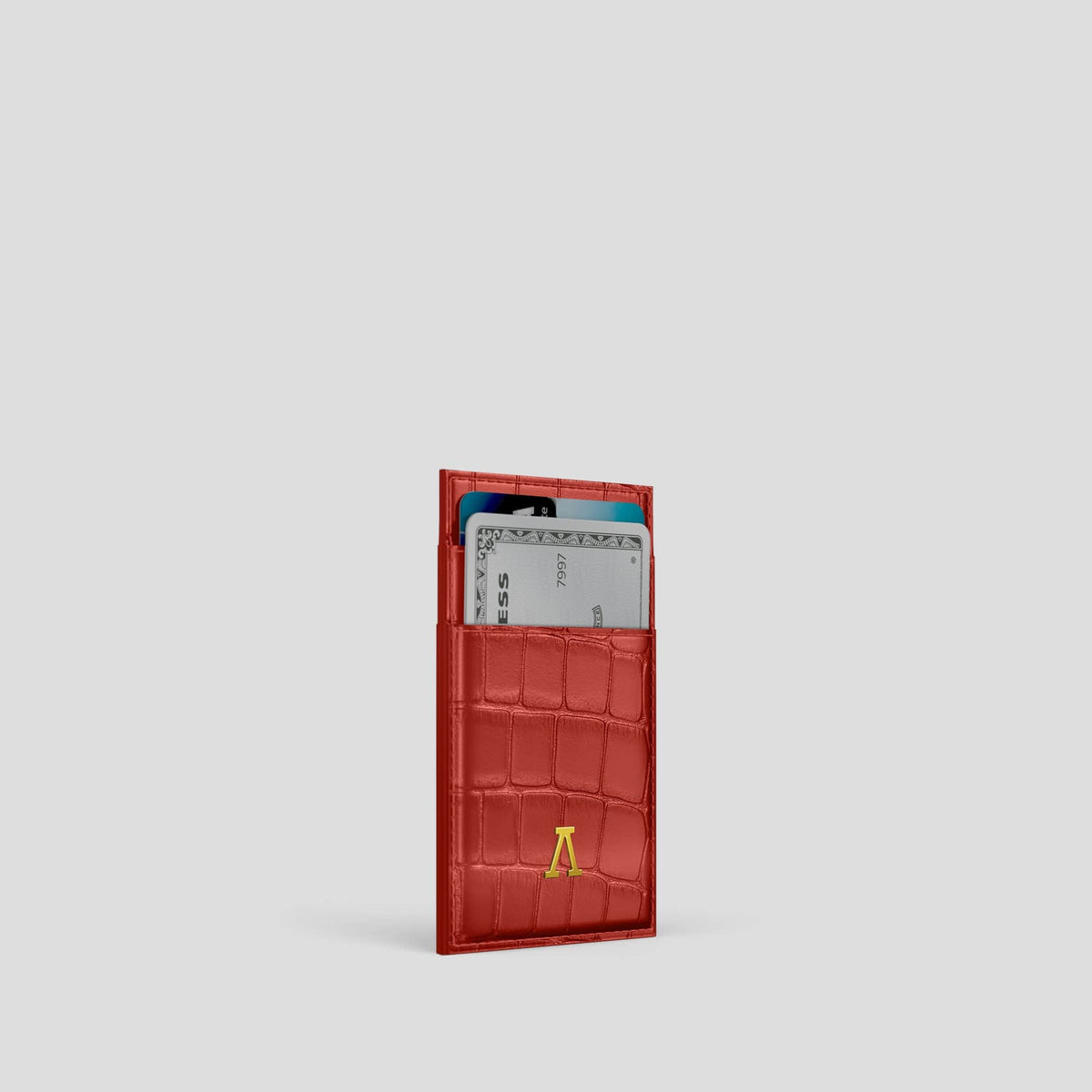 Red Cardholder Alligator with Gold Metal -2 | Red-Gold