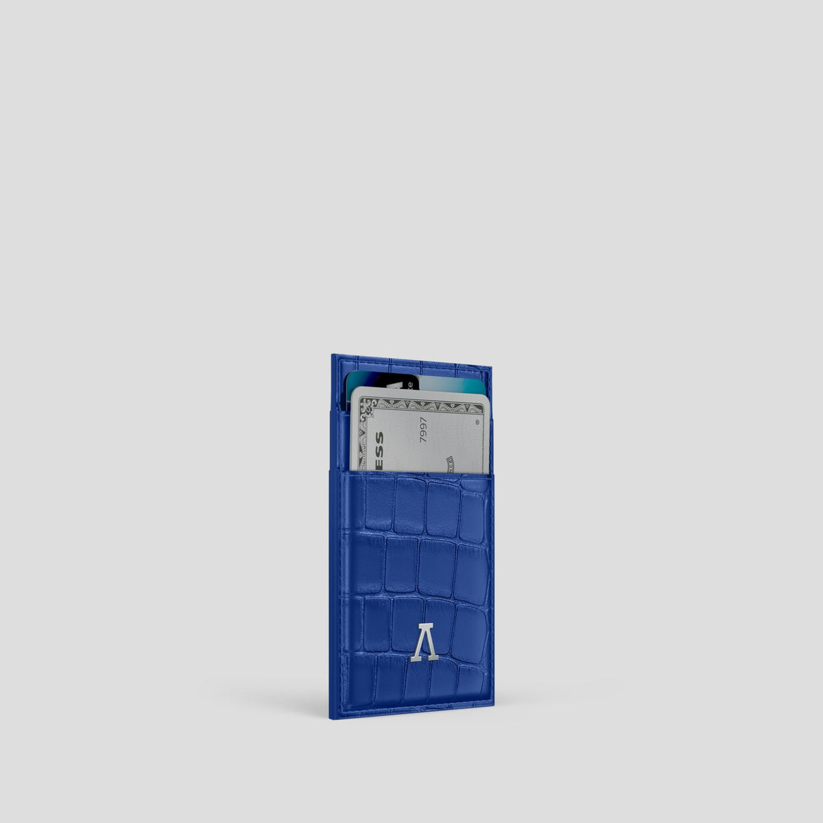 Royal Blue Cardholder Alligator with Steel Metal -2 | Royal-Blue-Steel